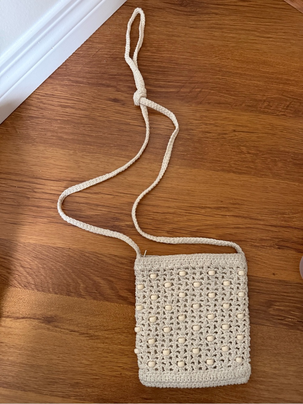 Handcrafted Cream Crochet Crossbody Bag